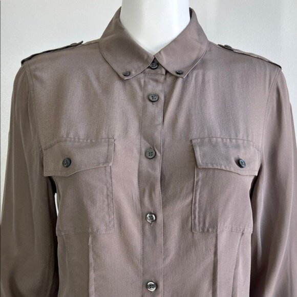 Banana Republic Silk Utility Shirt Brown Size 8 - Picture 2 of 8